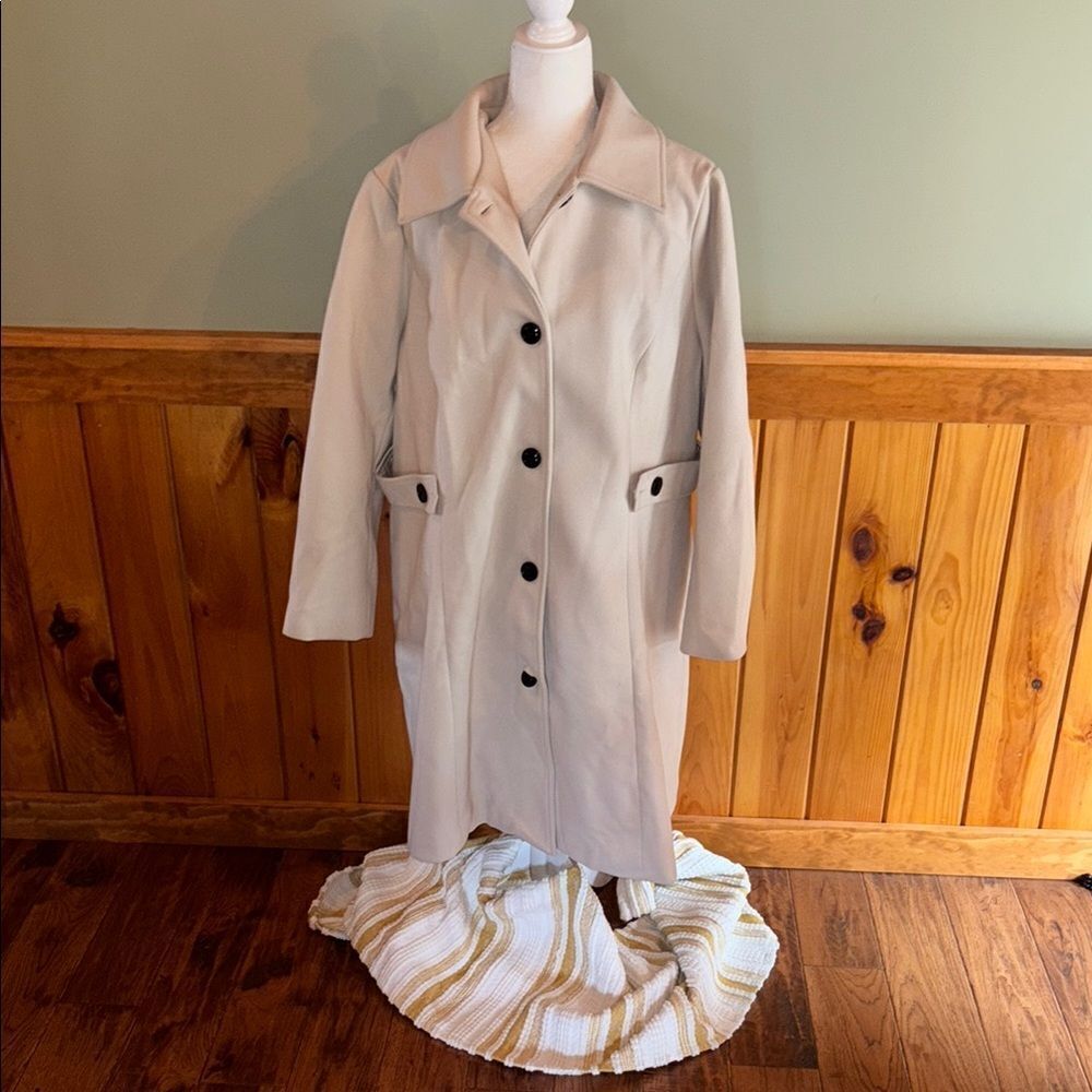 Classic Beige Trench Coat with Black Buttons